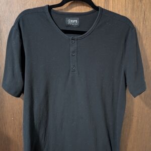 Men's Cuts Clothing curved hem Henley shirt